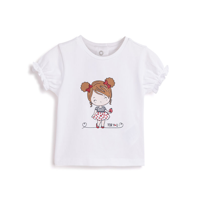Girls White Printed Short Sleeve T-Shirt image number 0